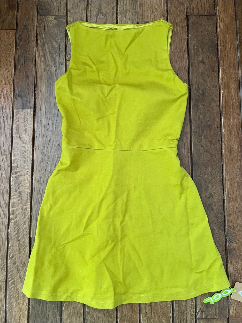 OGL Bright Green Fit-and-Flare Mini Built In Bra Dress w/ Shorts Size S NWT